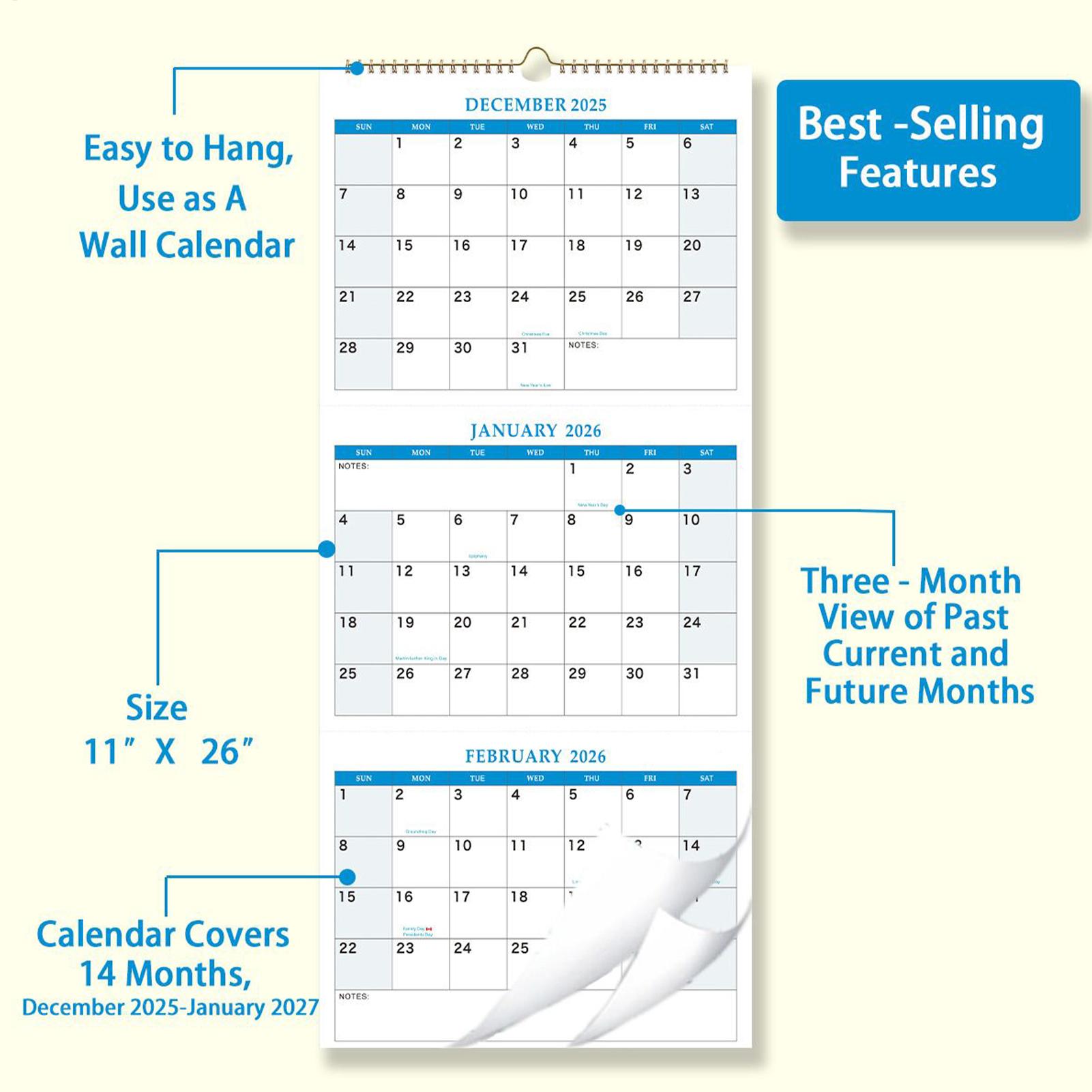 2026 Large Wall Calendar 3 Mon - Planned Parenthood 评论和价格