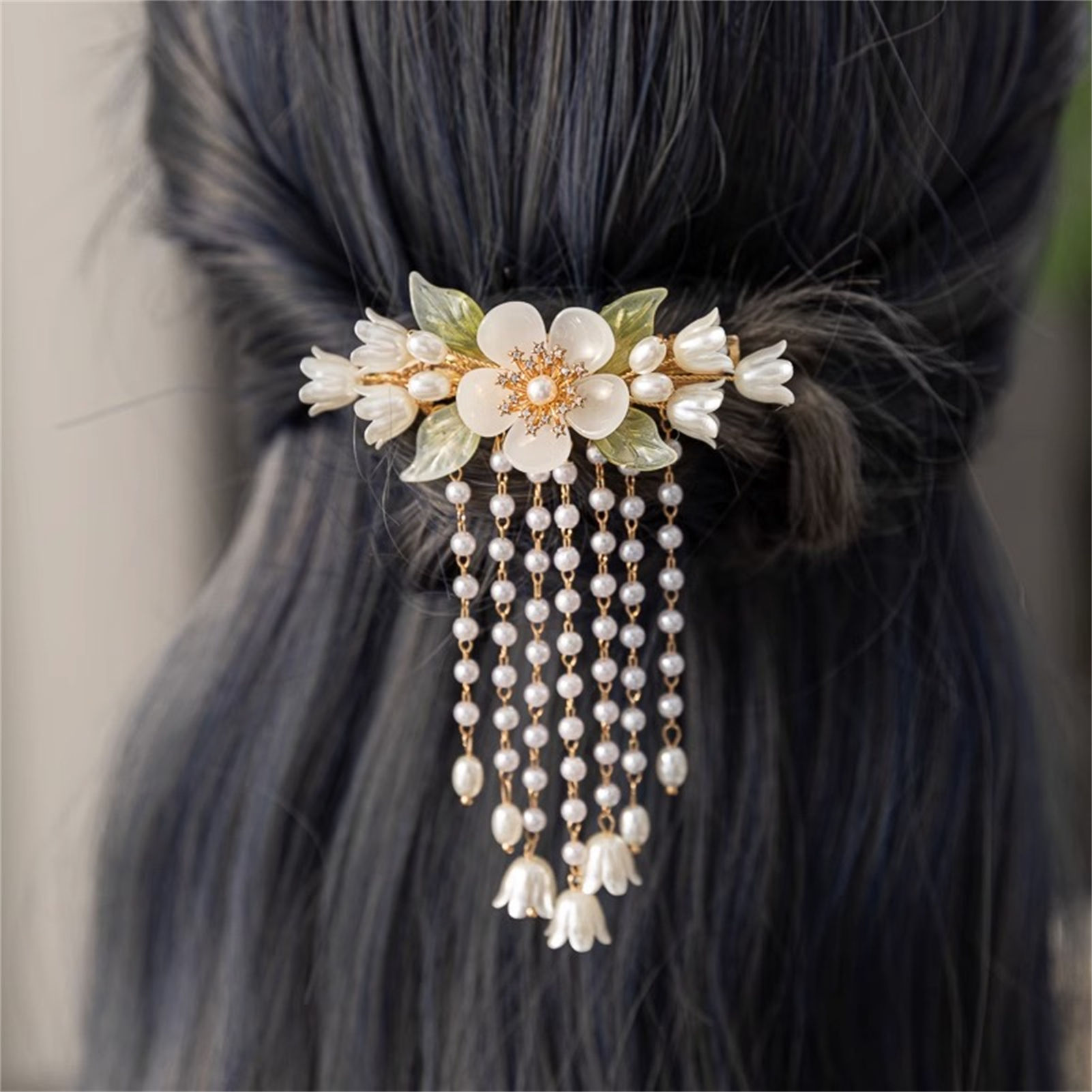 Vintage Flower Tassel Hair Cli - Orchid Phalaenopsis 评论和价格
