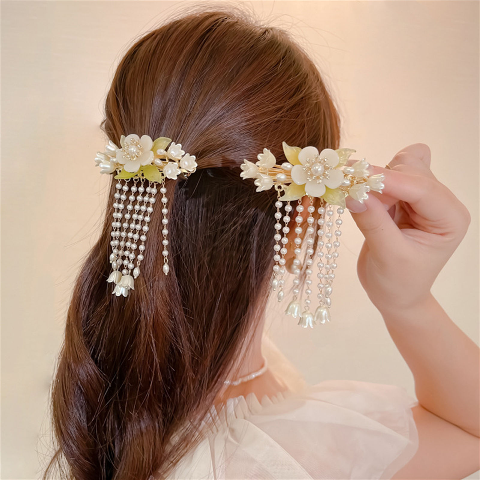 Vintage Flower Tassel Hair Cli - Orchid Phalaenopsis 评论和价格