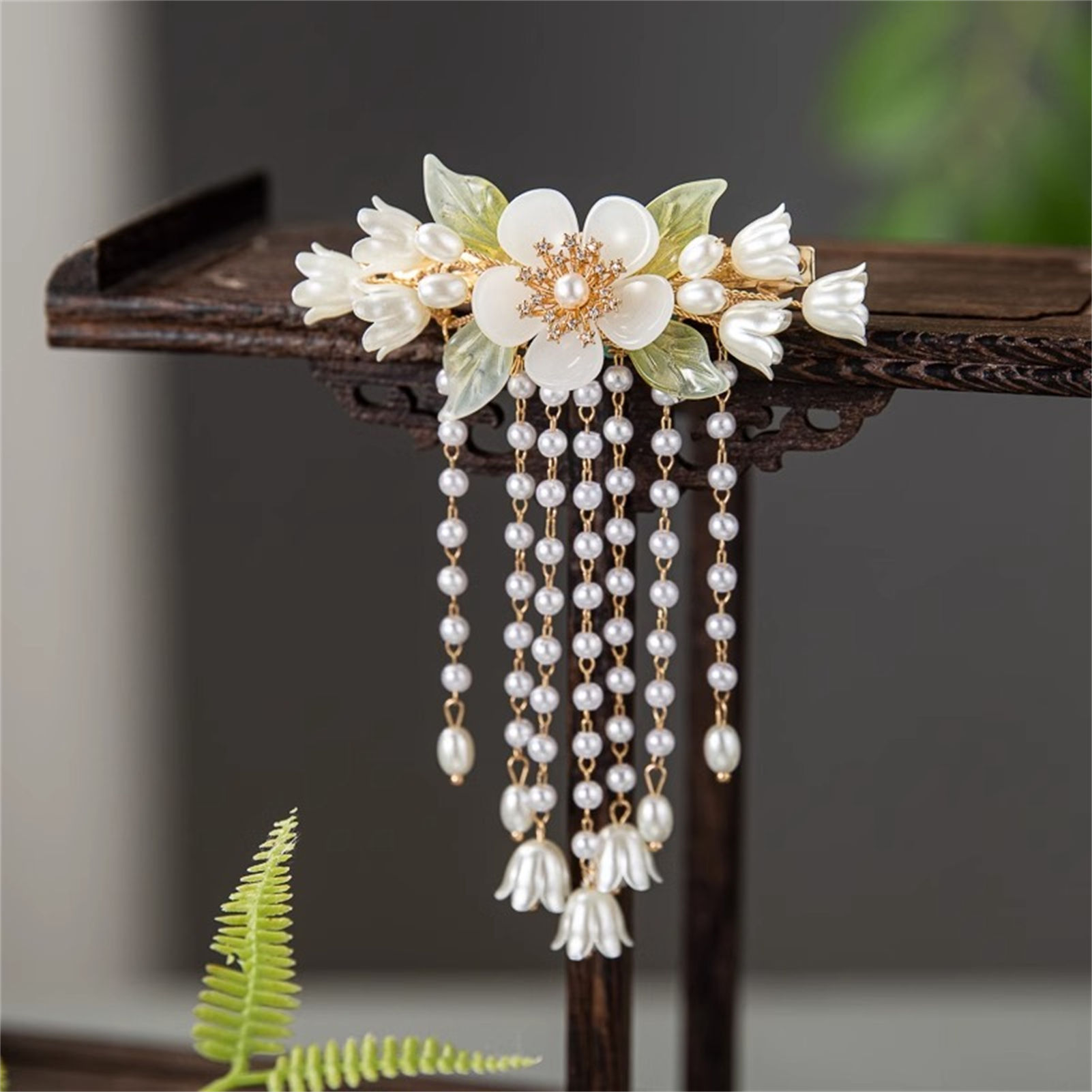 Vintage Flower Tassel Hair Cli - Orchid Phalaenopsis 评论和价格