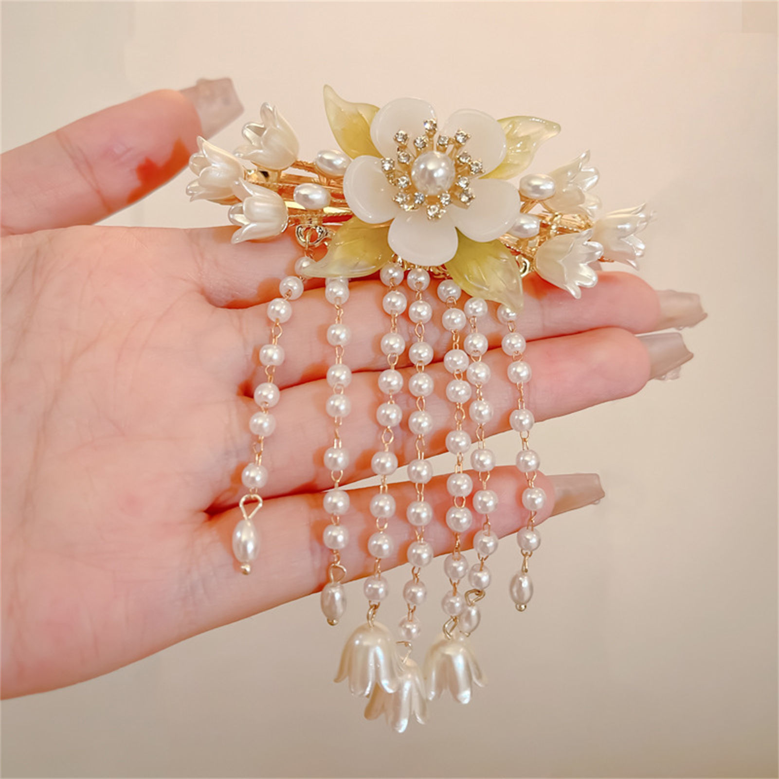 Vintage Flower Tassel Hair Cli - Orchid Phalaenopsis 评论和价格